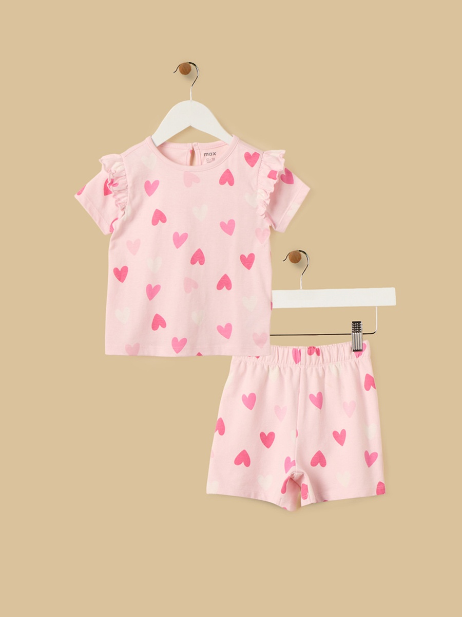 Heart Print Cotton Top and Shorts Set