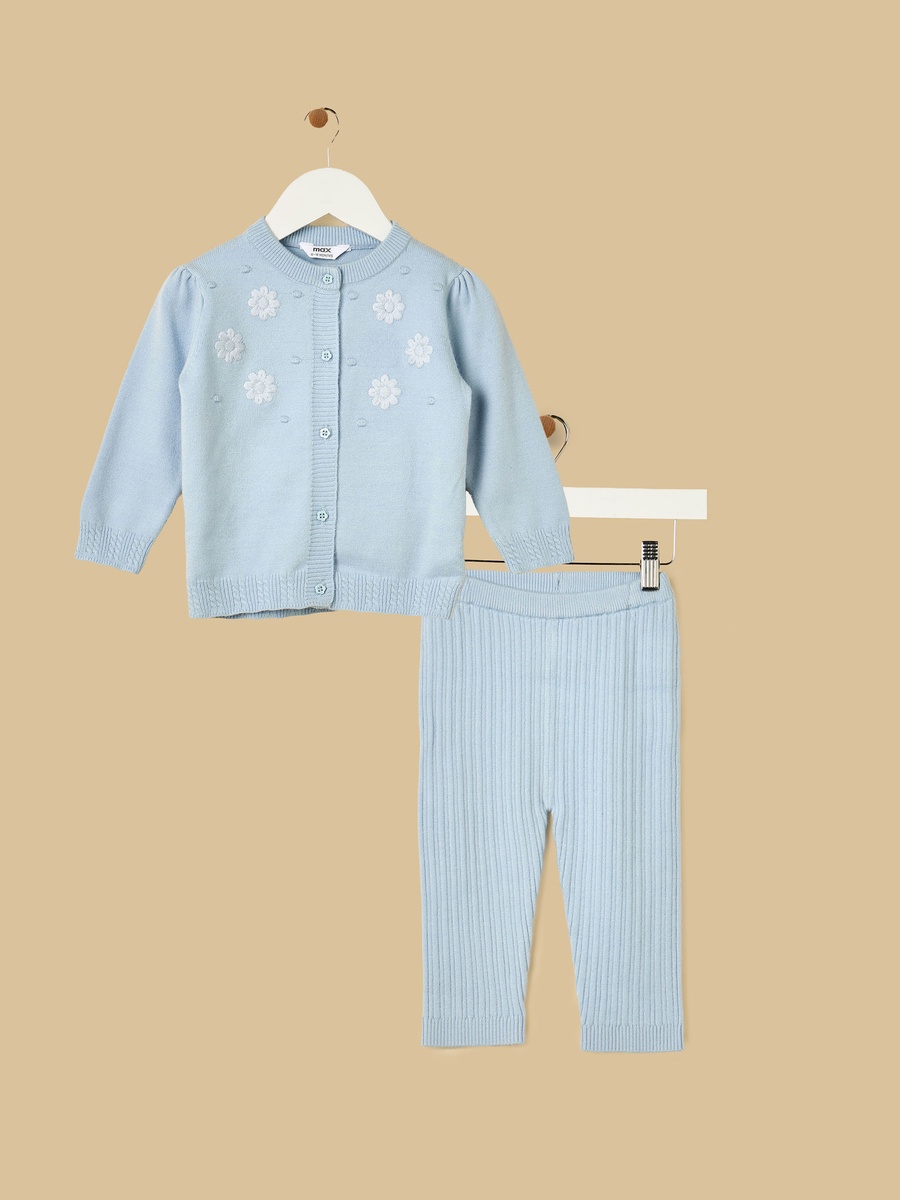 Floral Embroidered Cardigan and Pants Set