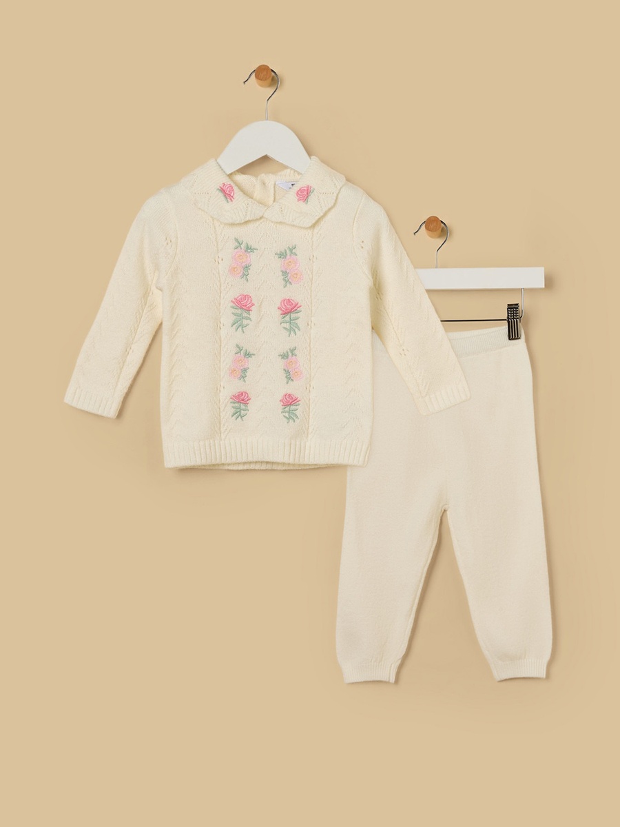 Floral Embroidered Sweater and Joggers Set