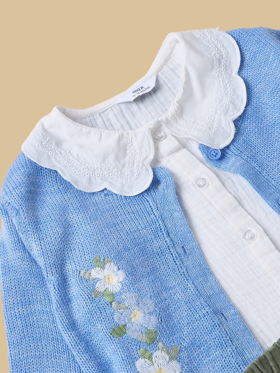 Embroidered Cardigan with Shirt and Pants