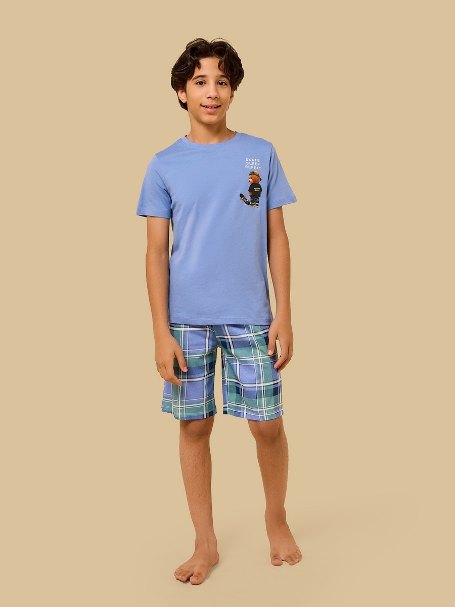 Checked Cotton Shorts Set