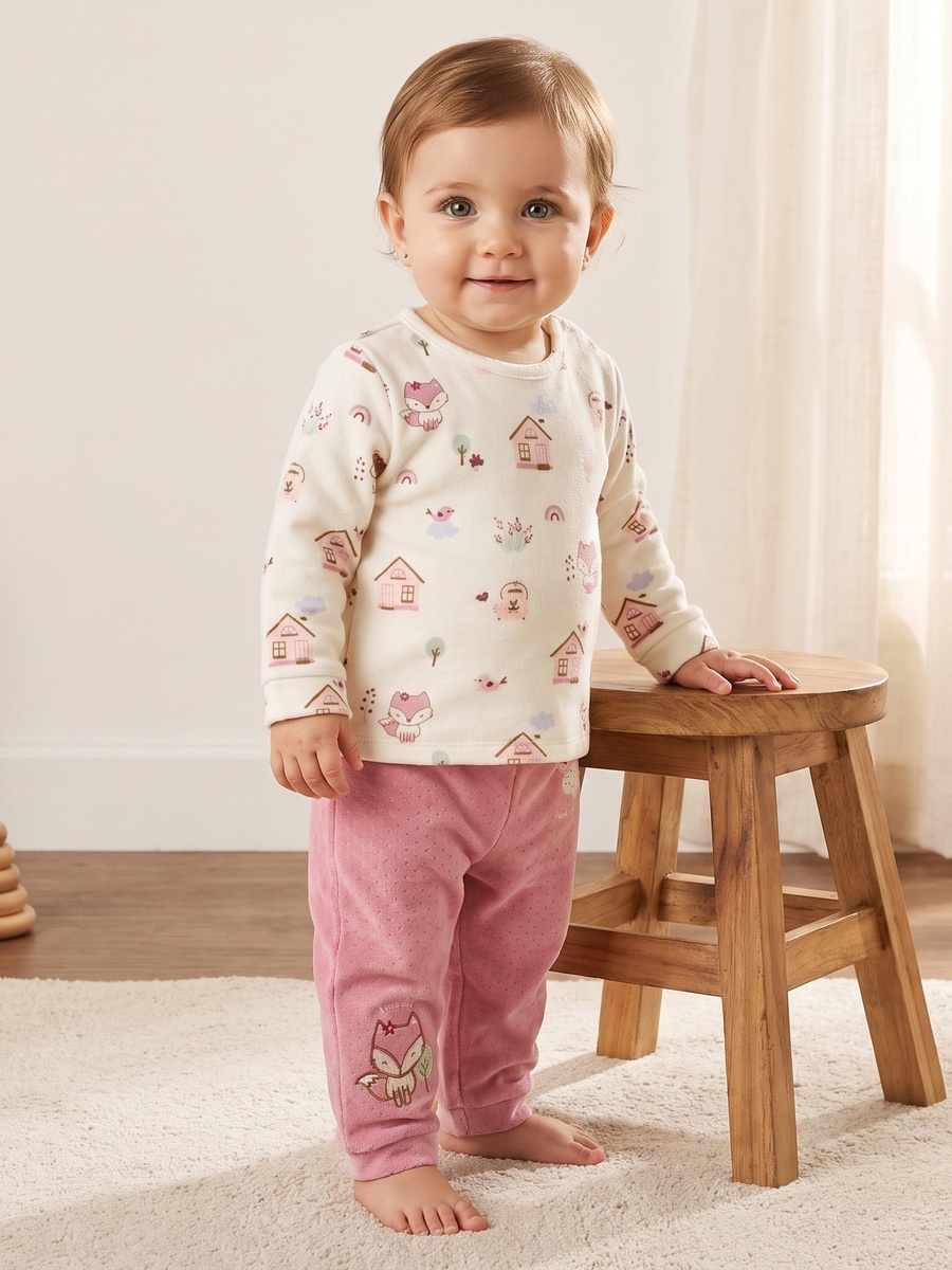 Fox Print Velour Pyjama Set