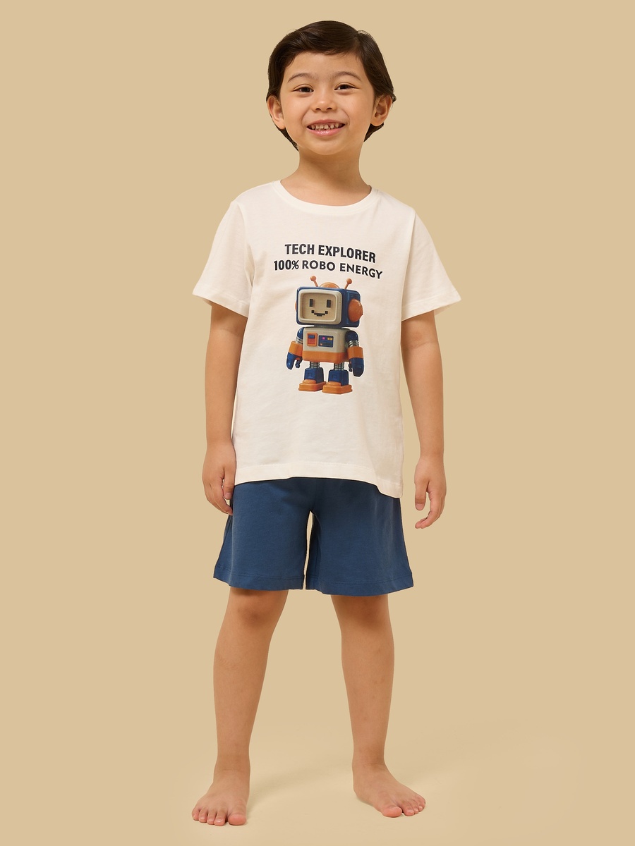 Robot Print Cotton Shorts Set