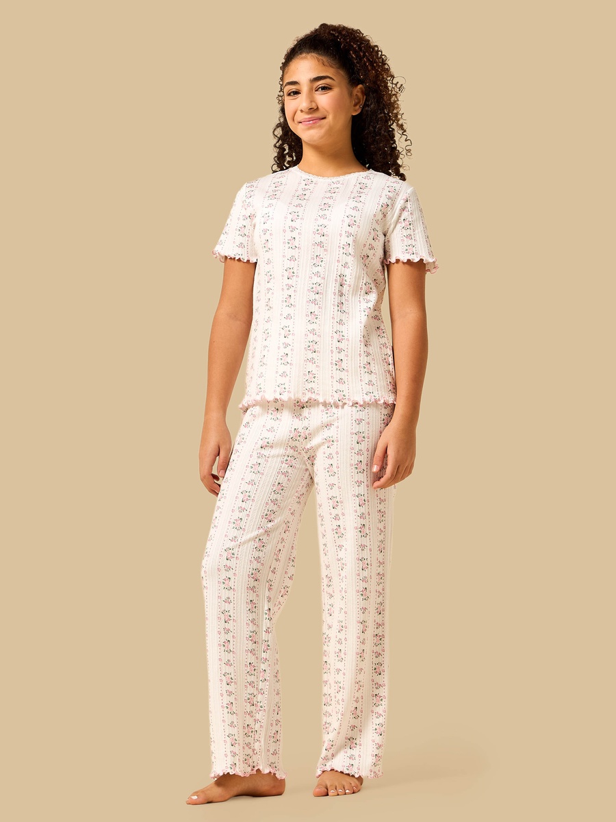 Floral Print Pointelle Cotton Pyjama Set
