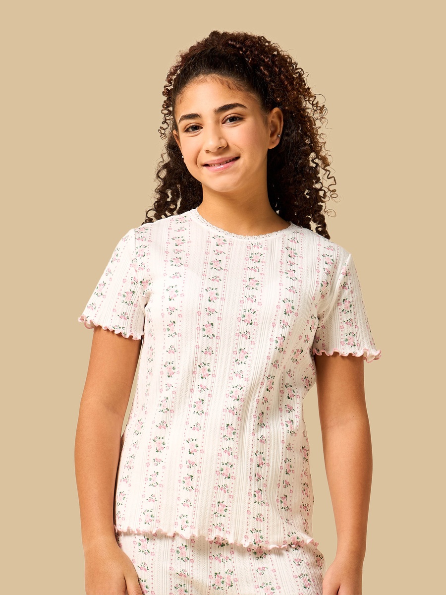 Floral Print Pointelle Cotton Pyjama Set