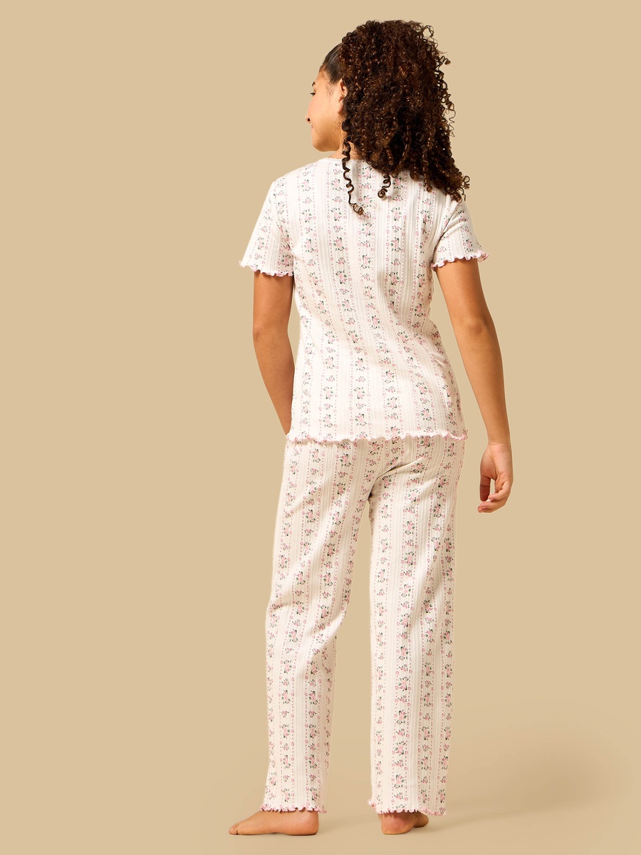 Floral Print Pointelle Cotton Pyjama Set