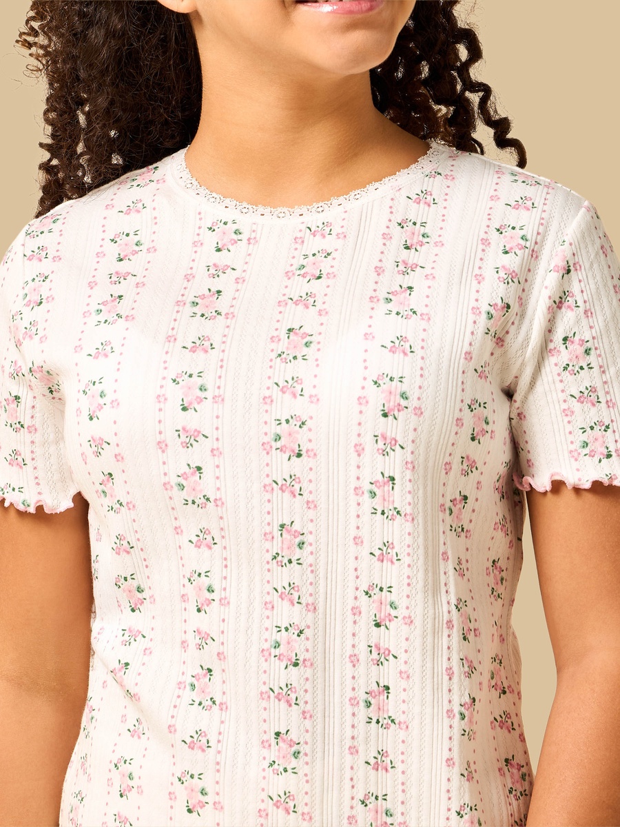 Floral Print Pointelle Cotton Pyjama Set
