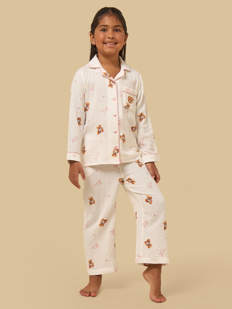Teddy Bear Print Double Gauze Pyjama Set