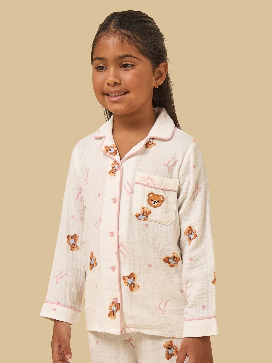 Teddy Bear Print Double Gauze Pyjama Set