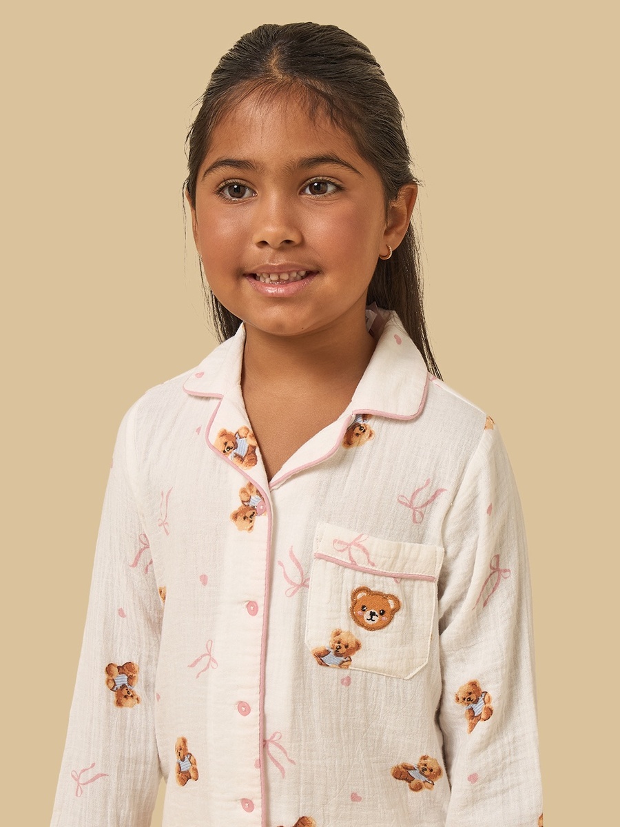 Teddy Bear Print Double Gauze Pyjama Set