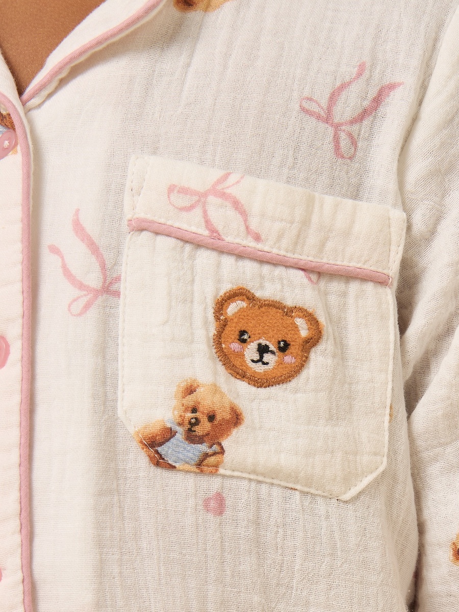 Teddy Bear Print Double Gauze Pyjama Set