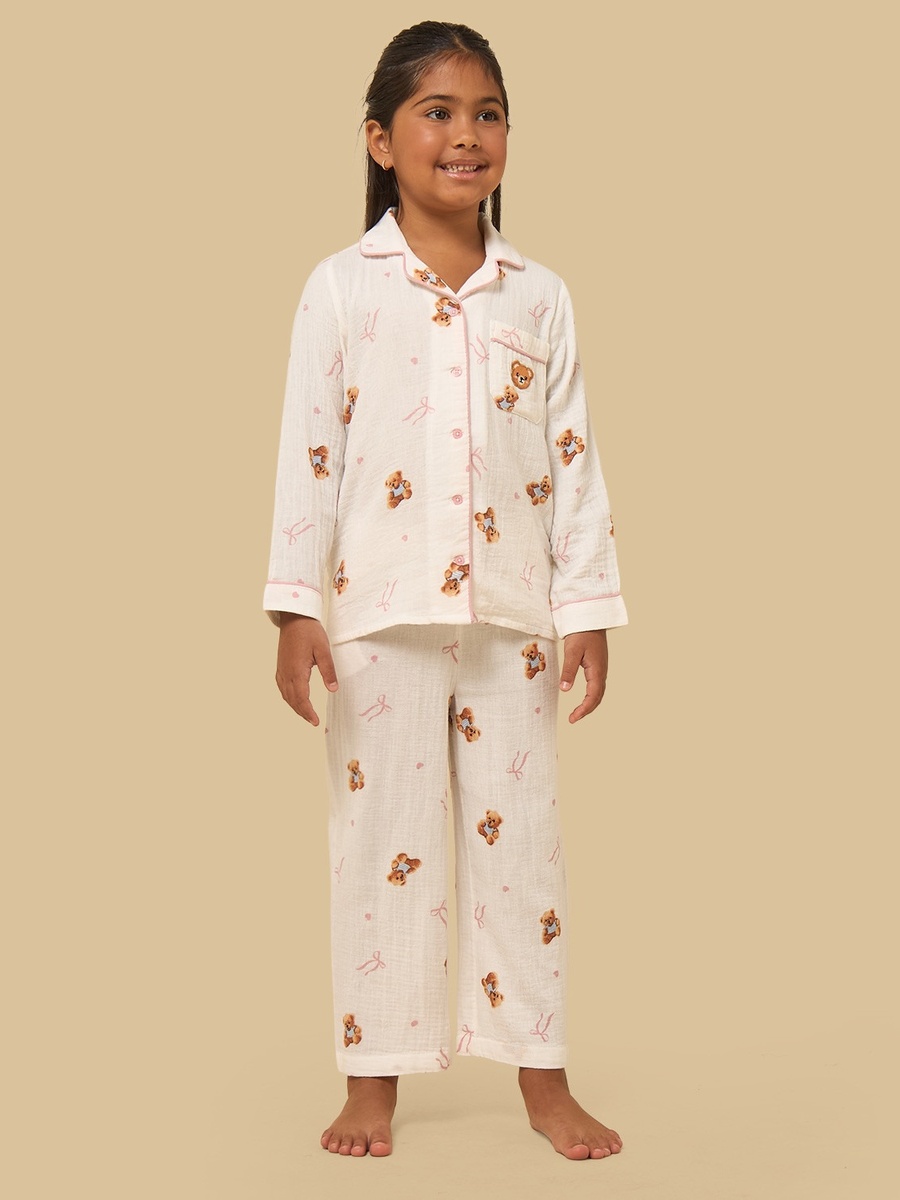 Teddy Bear Print Double Gauze Pyjama Set