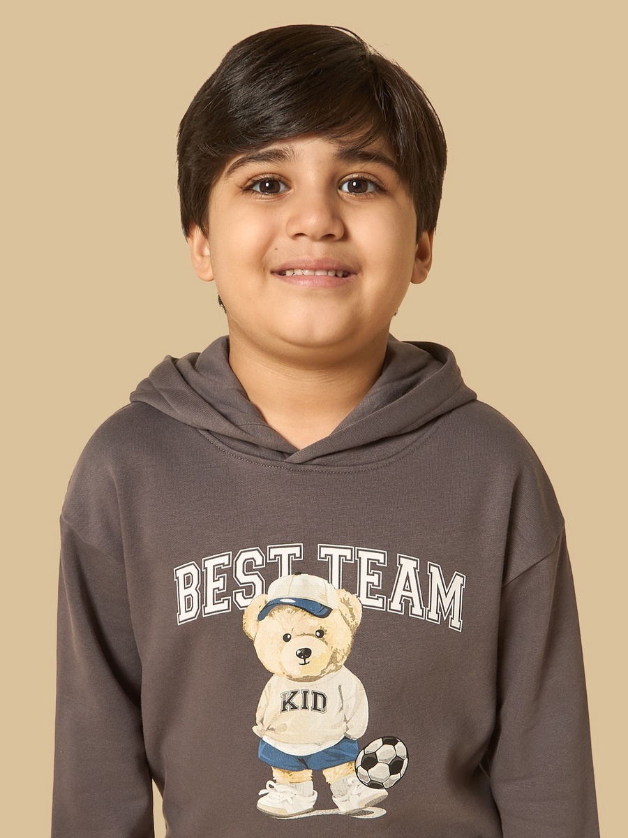 Teddy Bear Print Hooded Sweatshirt