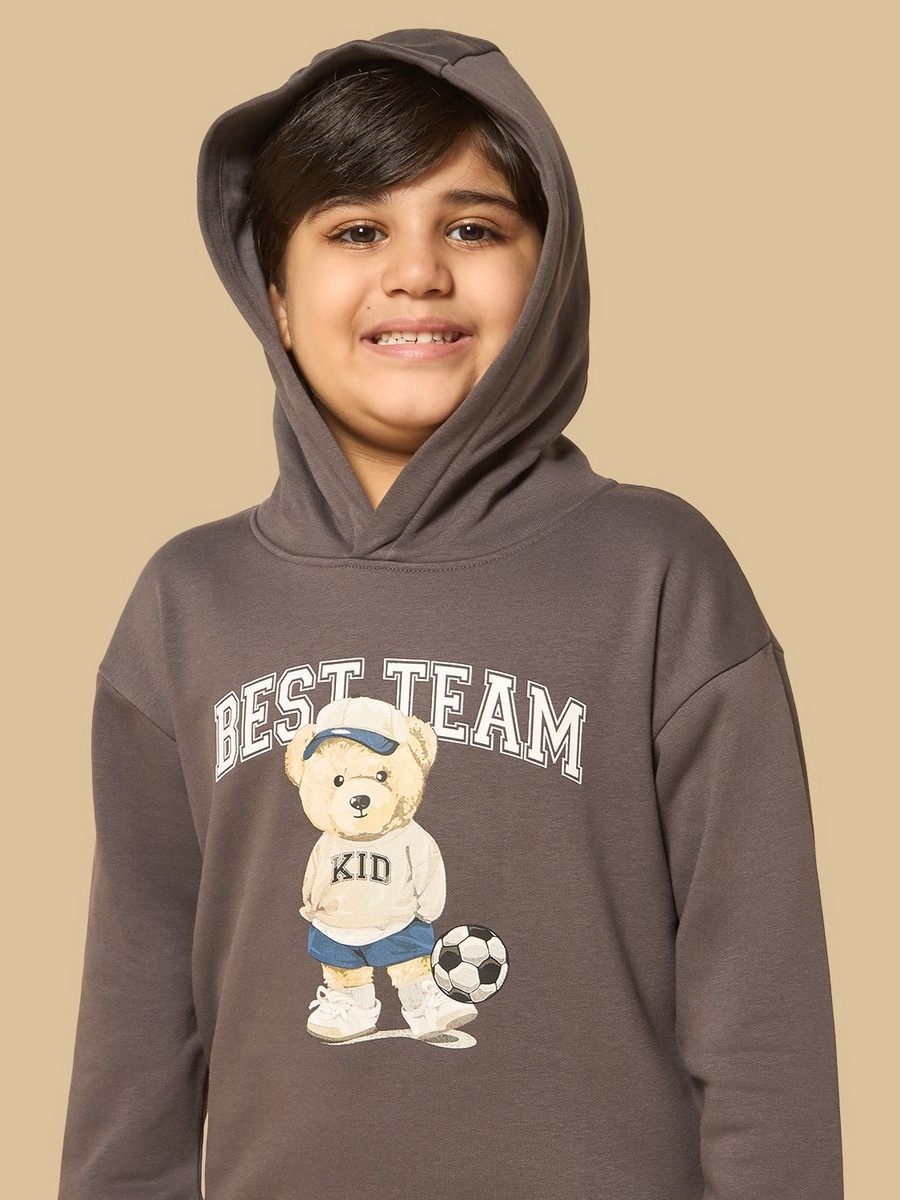 Teddy Bear Print Hooded Sweatshirt
