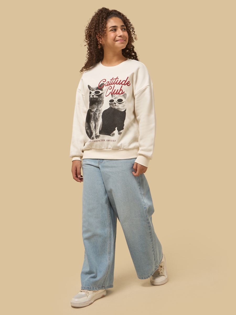 Cat Print Oversized Sweatshirt