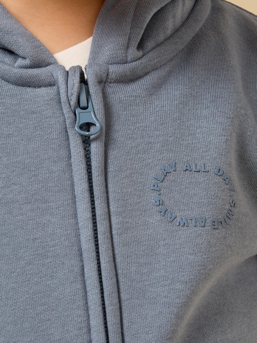 Slogan Embossed Zip Through Hoodie