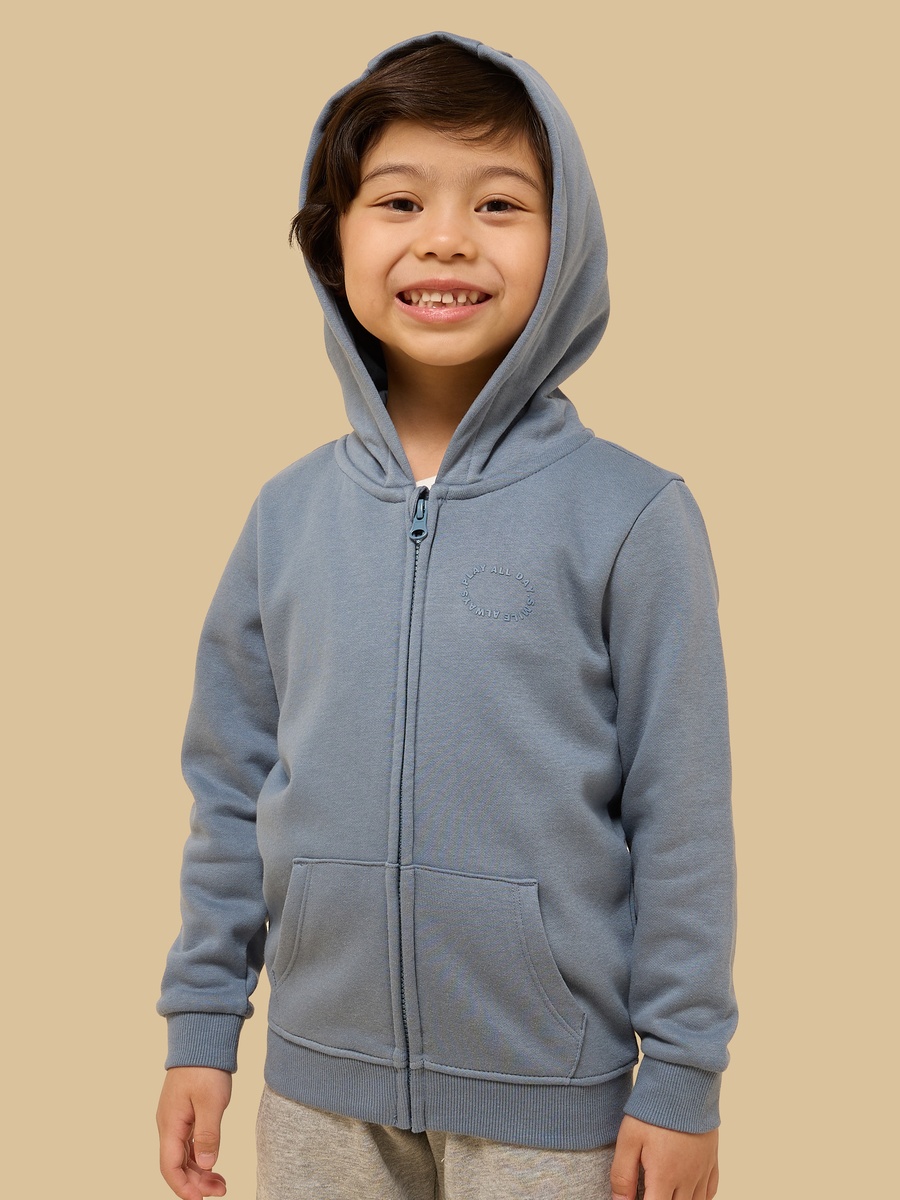 Slogan Embossed Zip Through Hoodie