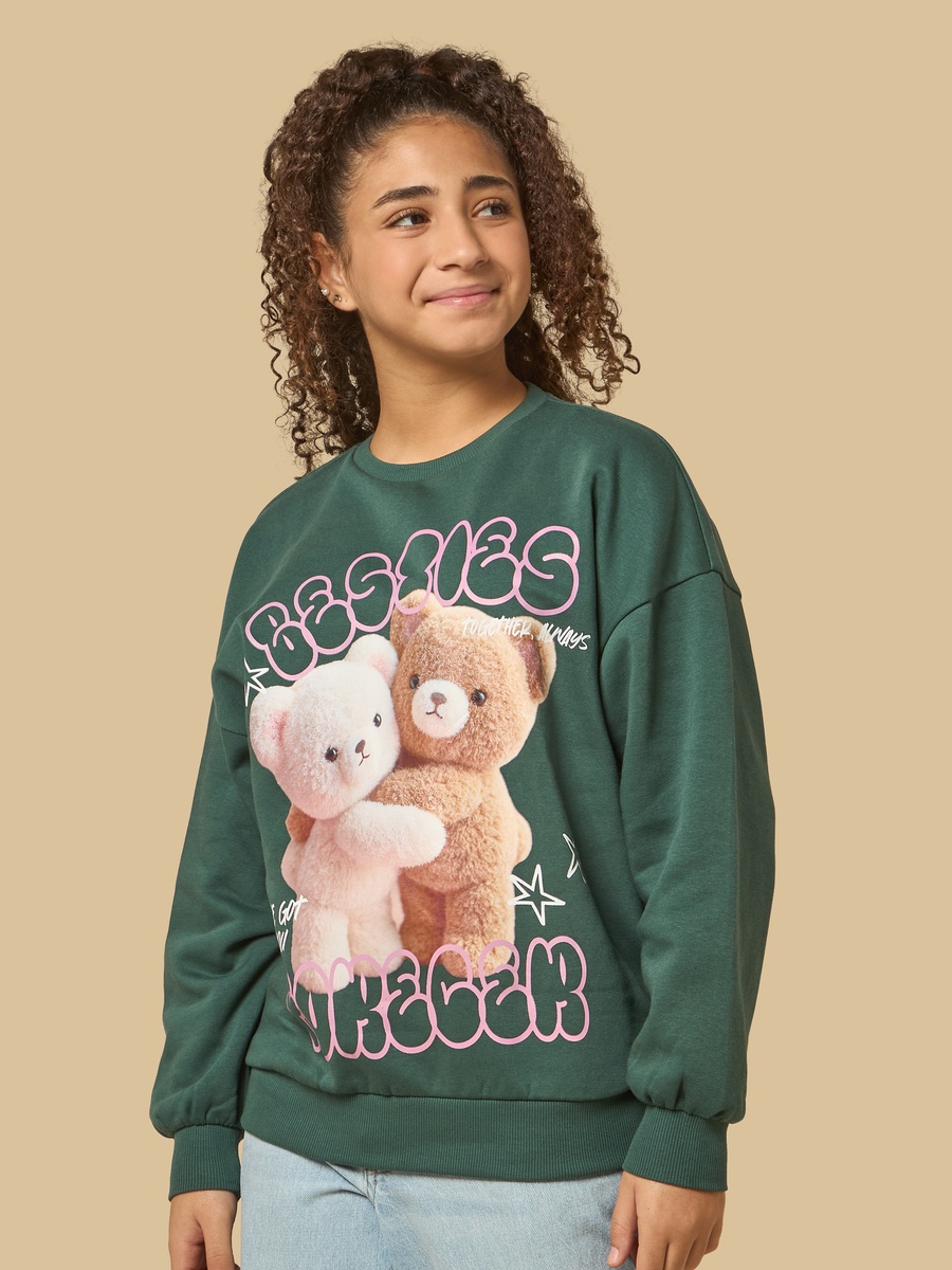 Teddy Bear Print Oversized Sweatshirt