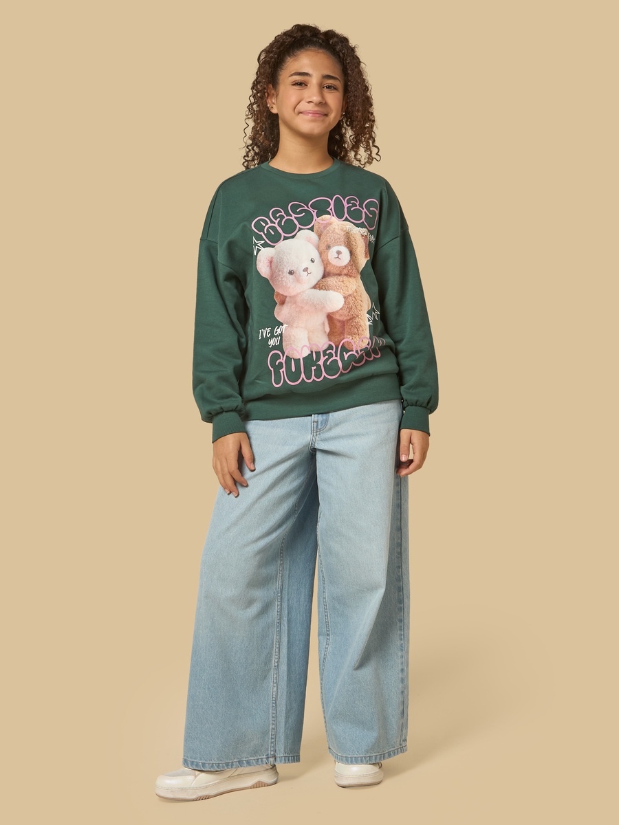 Teddy Bear Print Oversized Sweatshirt