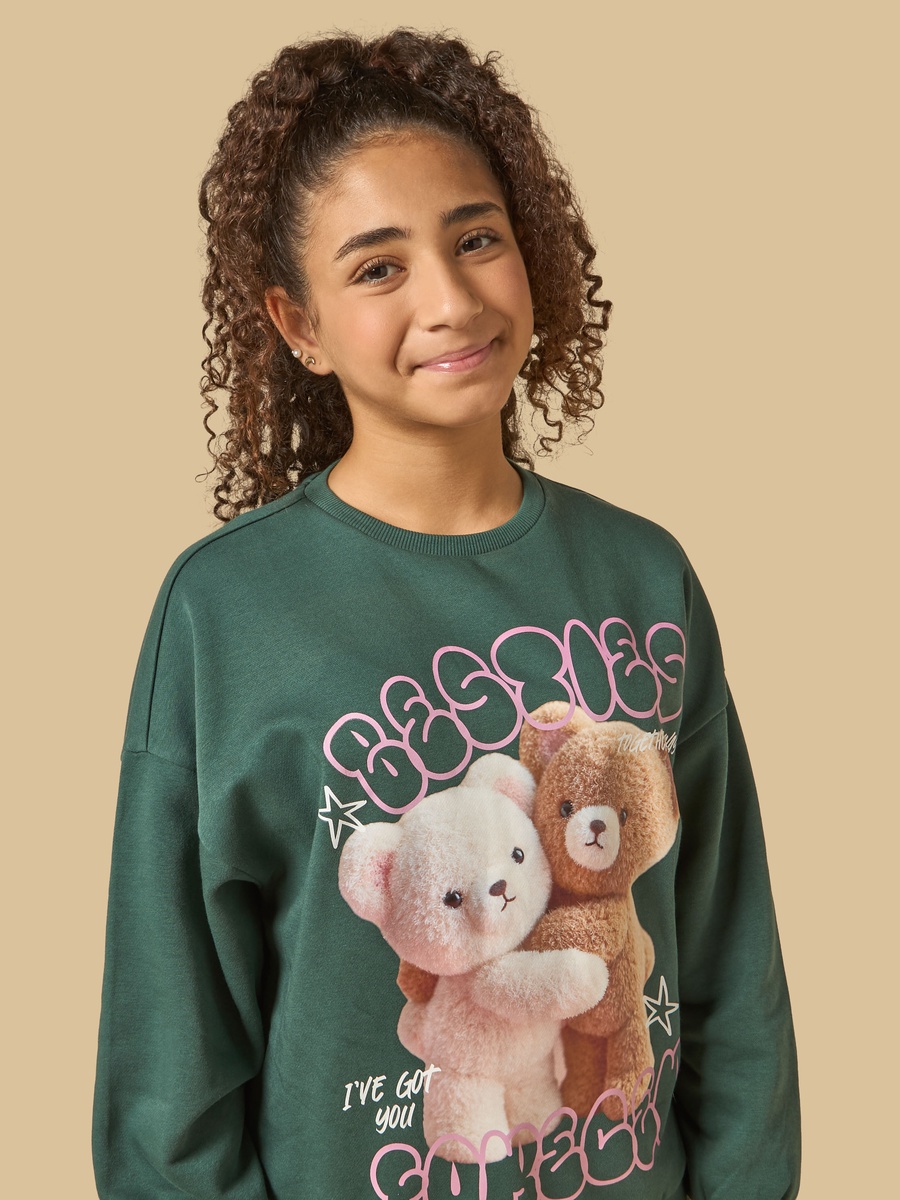 Teddy Bear Print Oversized Sweatshirt