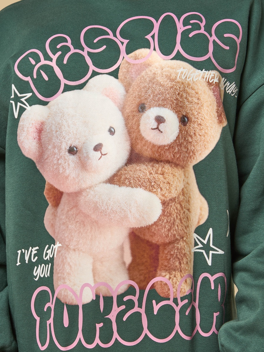 Teddy Bear Print Oversized Sweatshirt