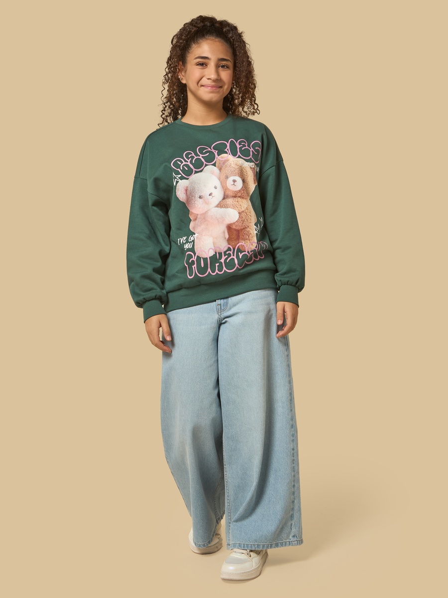 Teddy Bear Print Oversized Sweatshirt