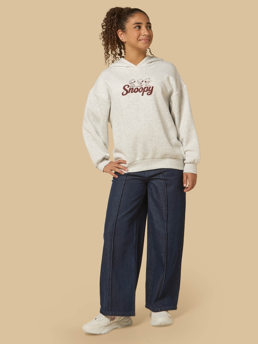 Snoopy Print Oversized Hooded Sweatshirt