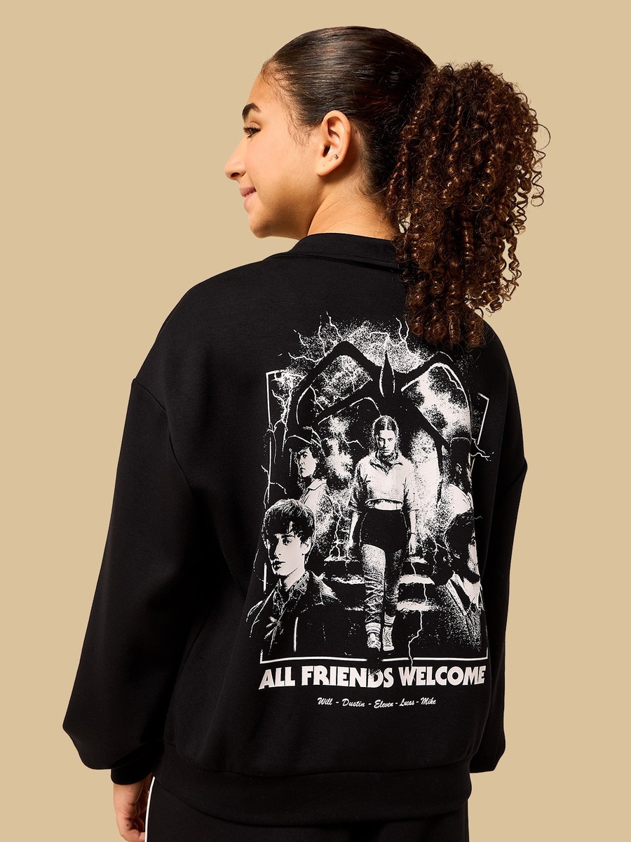 Stranger Things Print Half Zip Oversized Sweatshirt