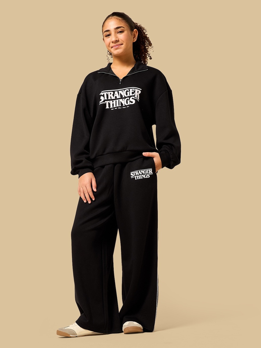 Stranger Things Print Half Zip Oversized Sweatshirt