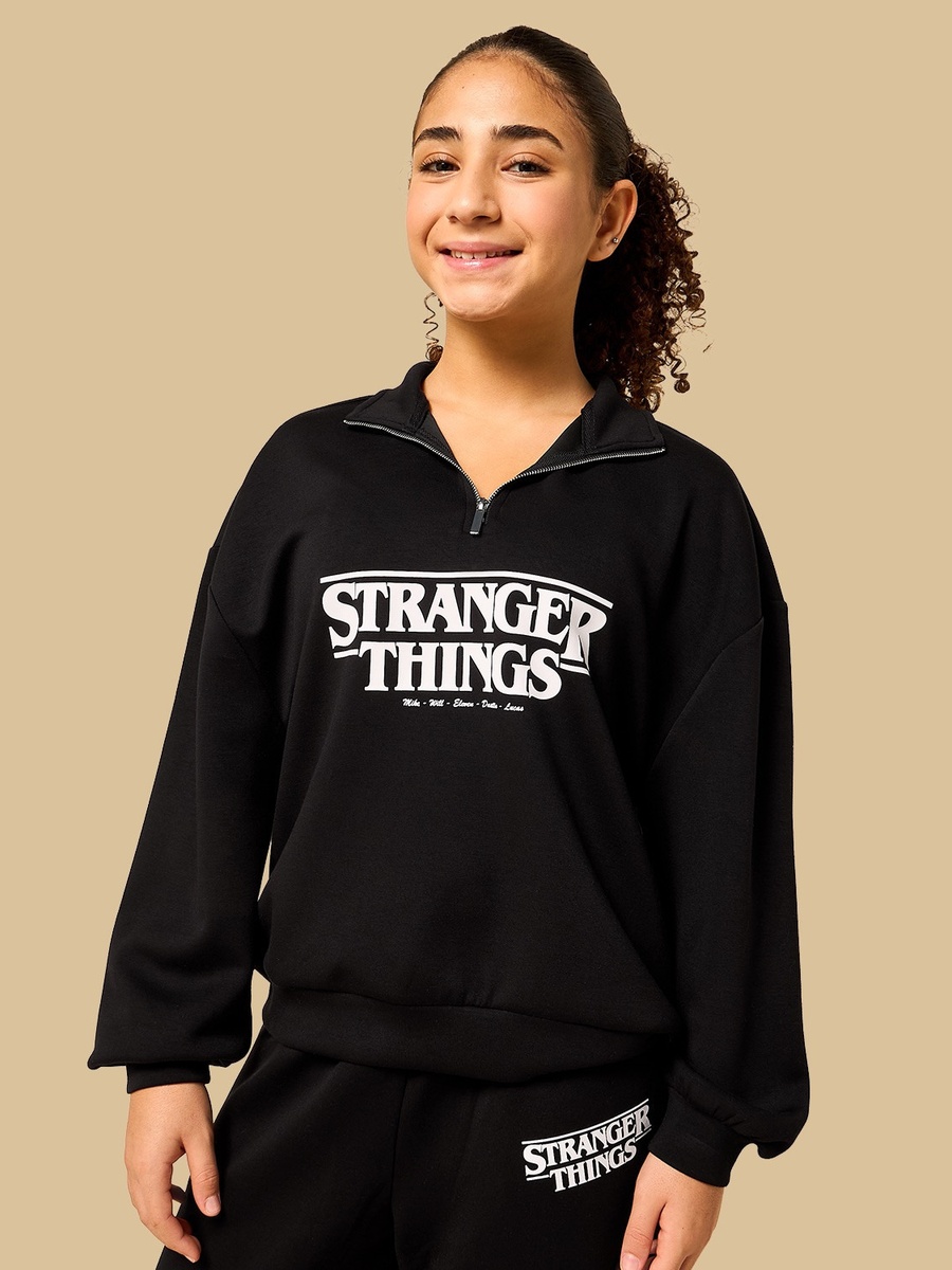 Stranger Things Print Half Zip Oversized Sweatshirt