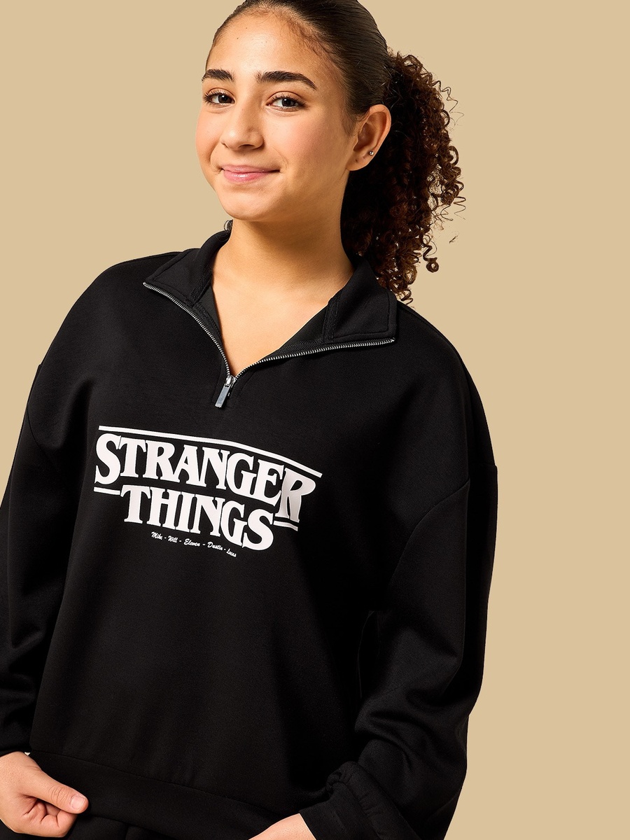 Stranger Things Print Half Zip Oversized Sweatshirt
