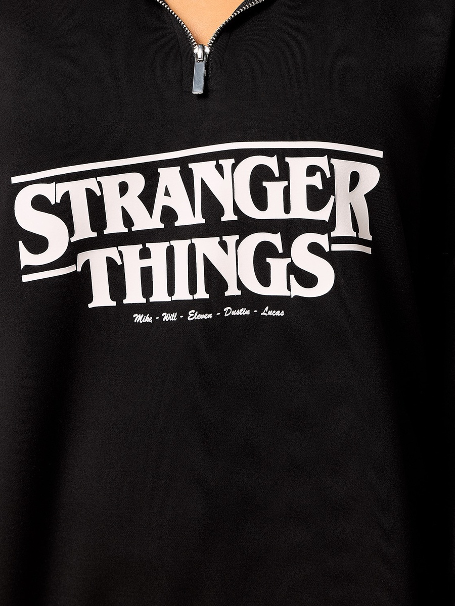 Stranger Things Print Half Zip Oversized Sweatshirt