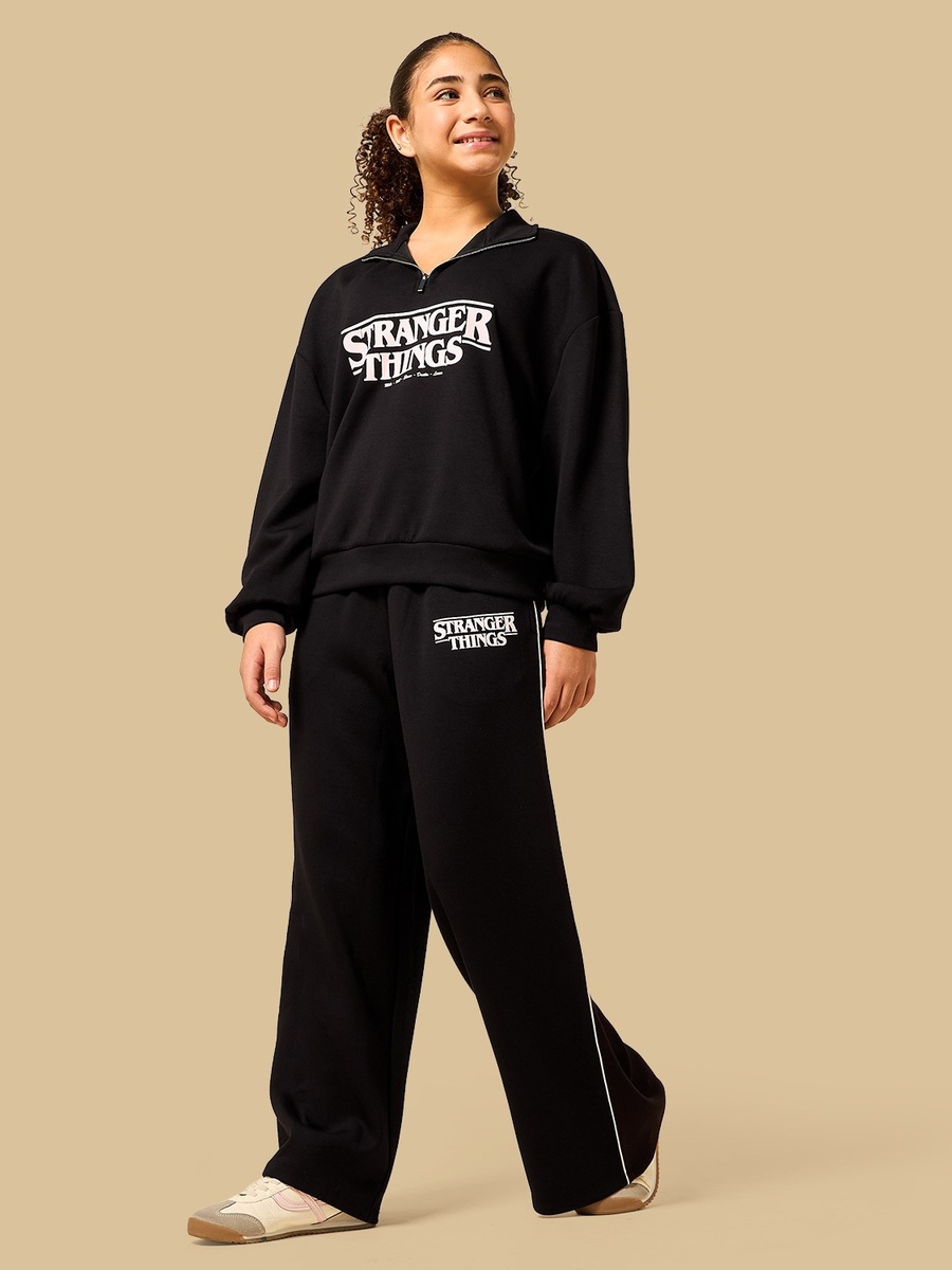 Stranger Things Print Half Zip Oversized Sweatshirt