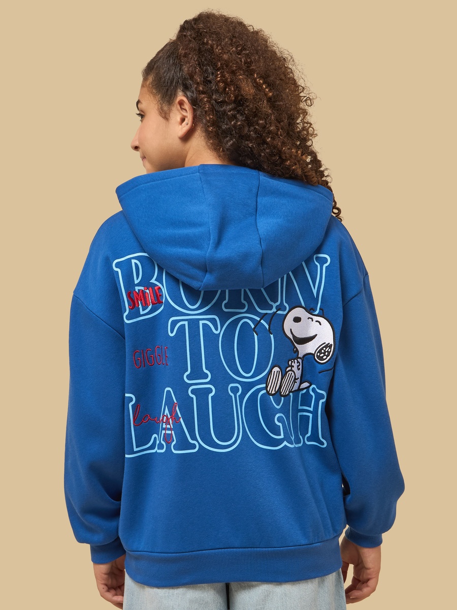 Snoopy Embroidered Oversized  Zip Through Hoodie