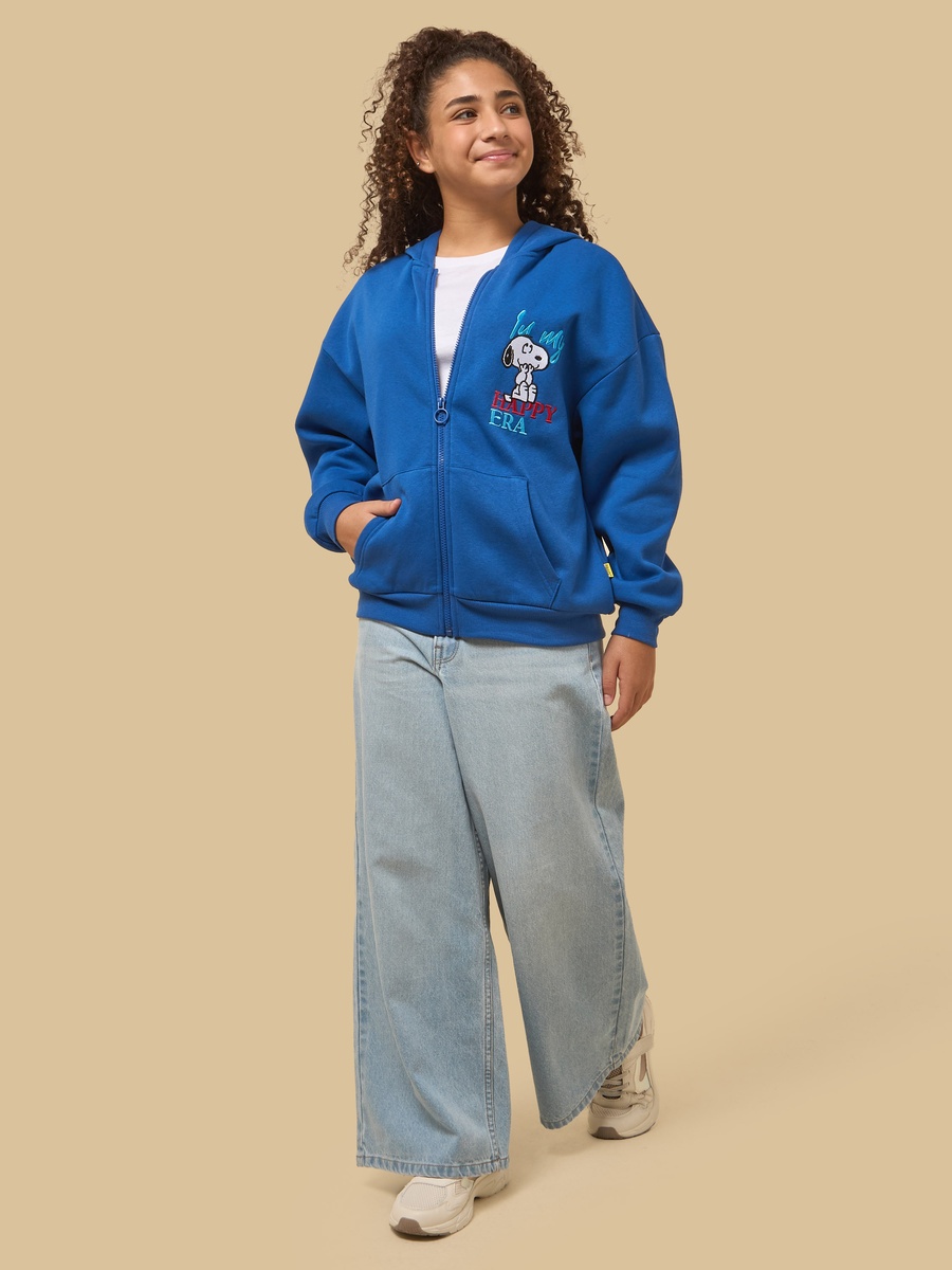 Snoopy Embroidered Oversized  Zip Through Hoodie