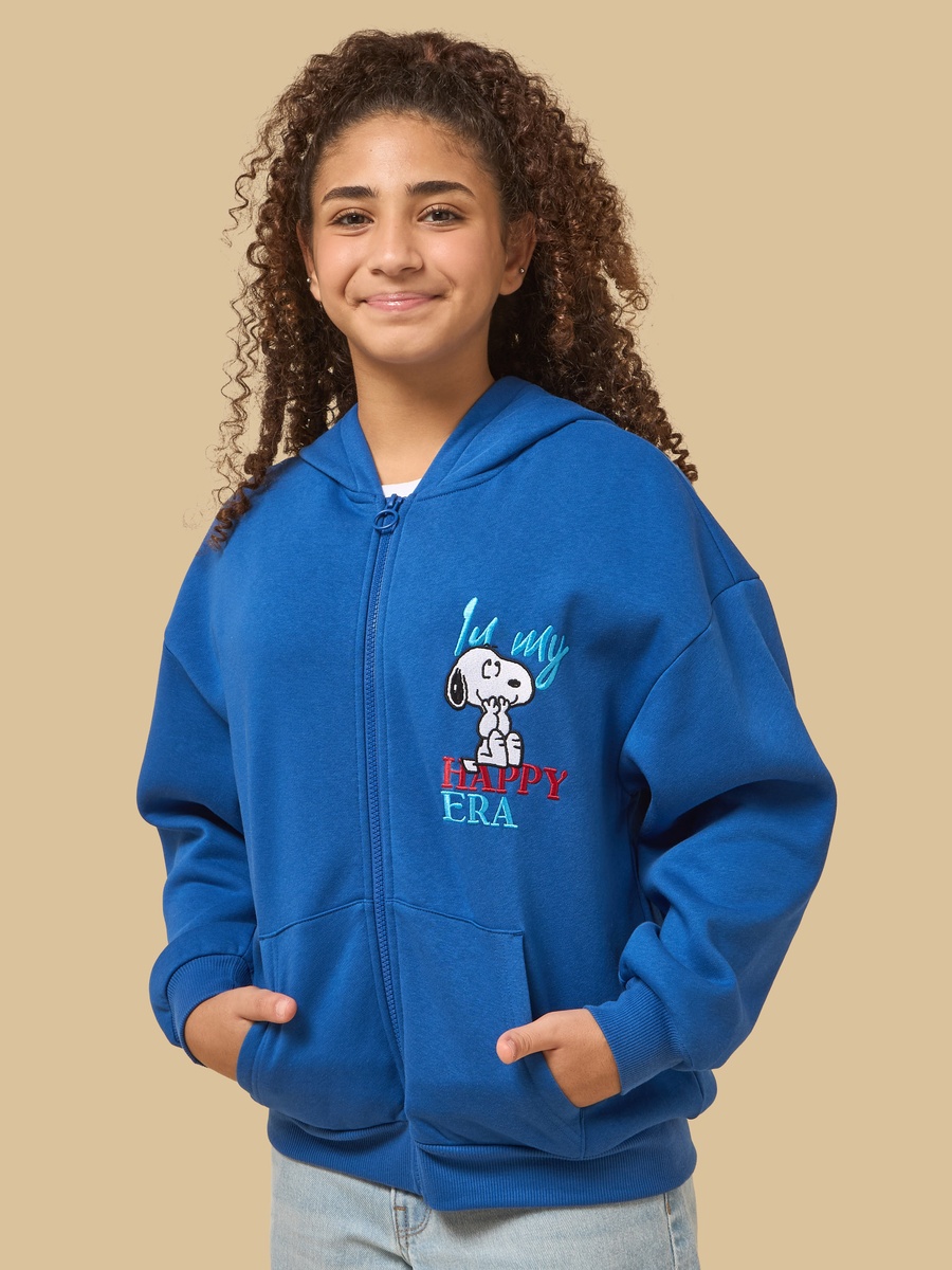 Snoopy Embroidered Oversized  Zip Through Hoodie