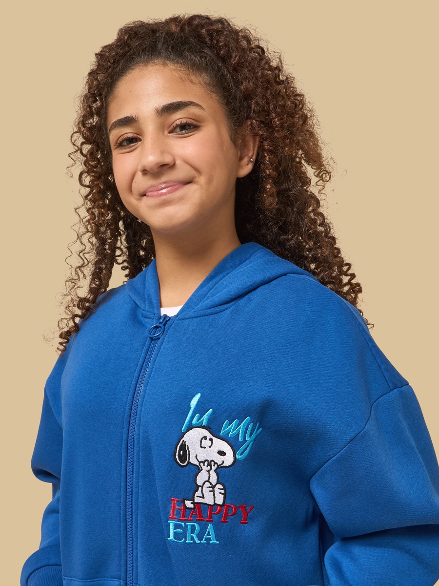 Snoopy Embroidered Oversized  Zip Through Hoodie