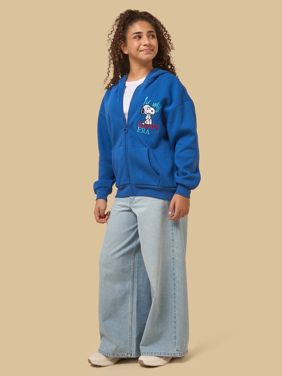Snoopy Embroidered Oversized  Zip Through Hoodie