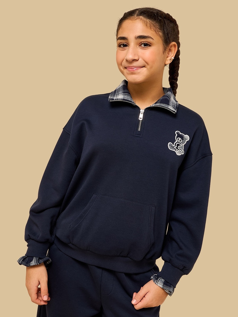 Checked Collar Half Zip Sweatshirt