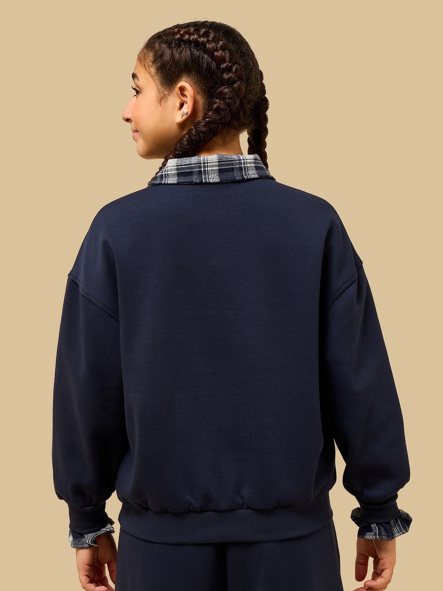 Checked Collar Half Zip Sweatshirt