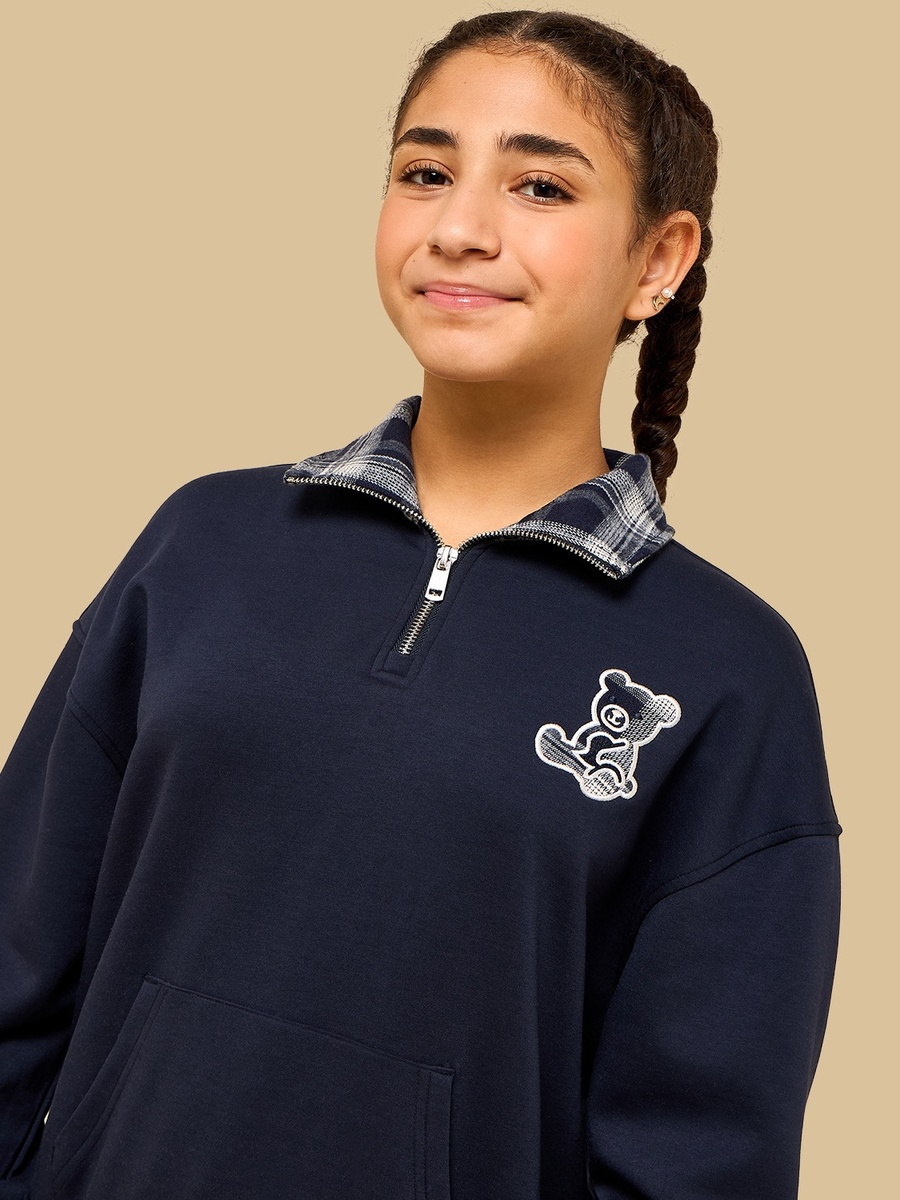 Checked Collar Half Zip Sweatshirt