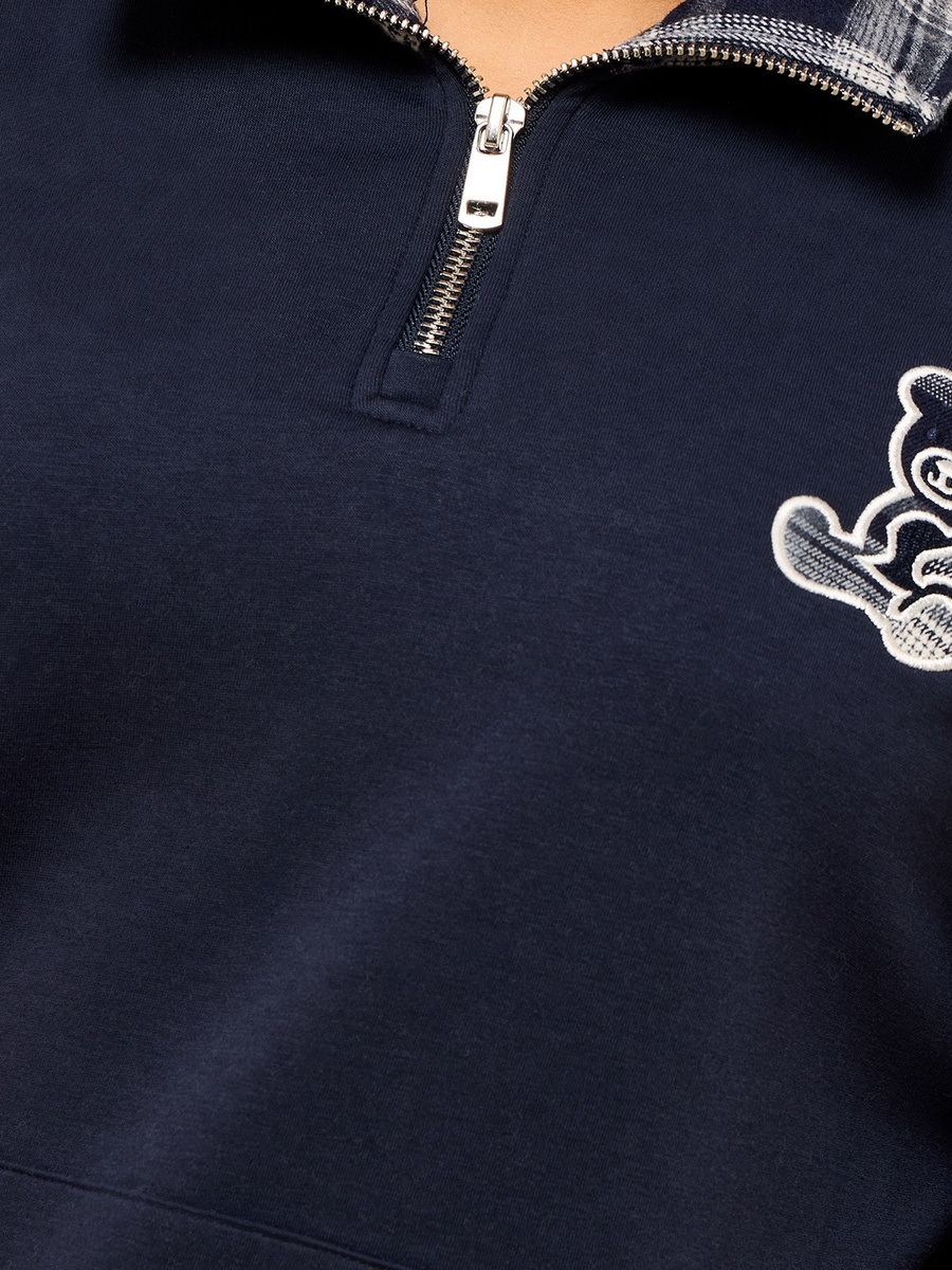 Checked Collar Half Zip Sweatshirt