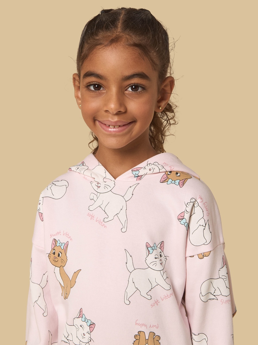 Cat Print Oversized Hooded Sweatshirt