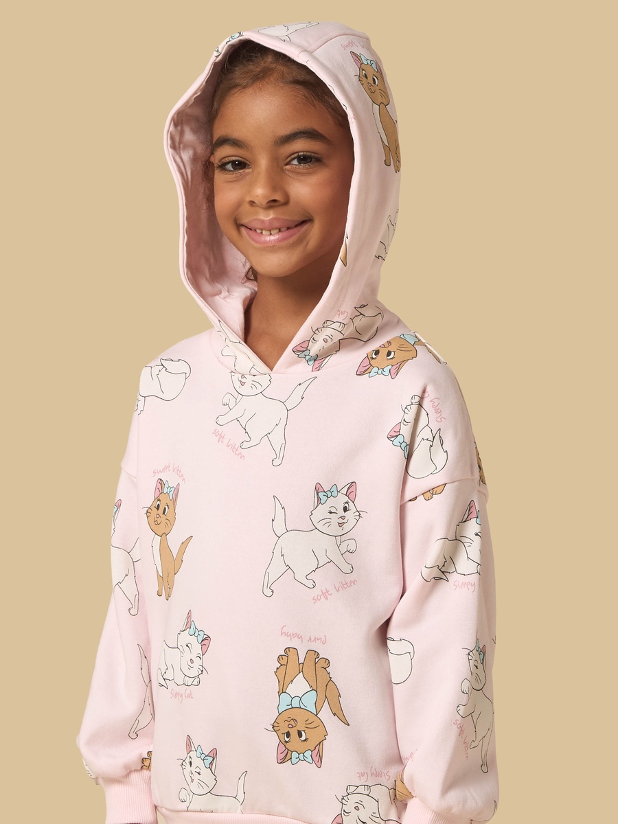 Cat Print Oversized Hooded Sweatshirt