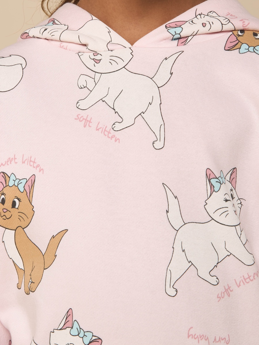 Cat Print Oversized Hooded Sweatshirt