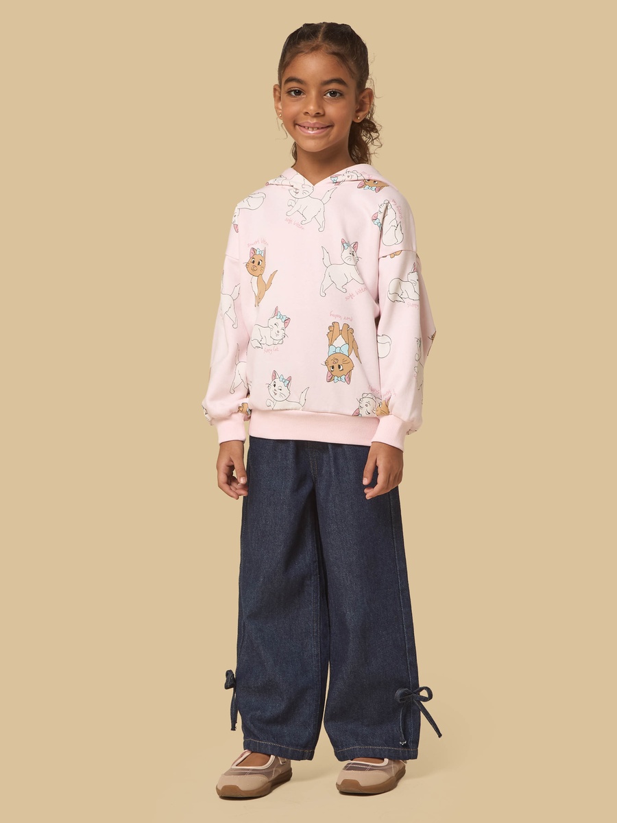 Cat Print Oversized Hooded Sweatshirt