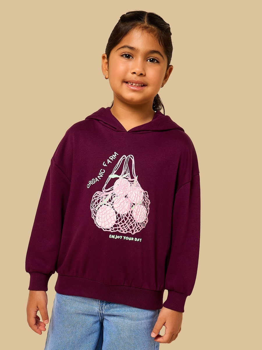 Fruit Print Oversized Hooded Sweatshirt
