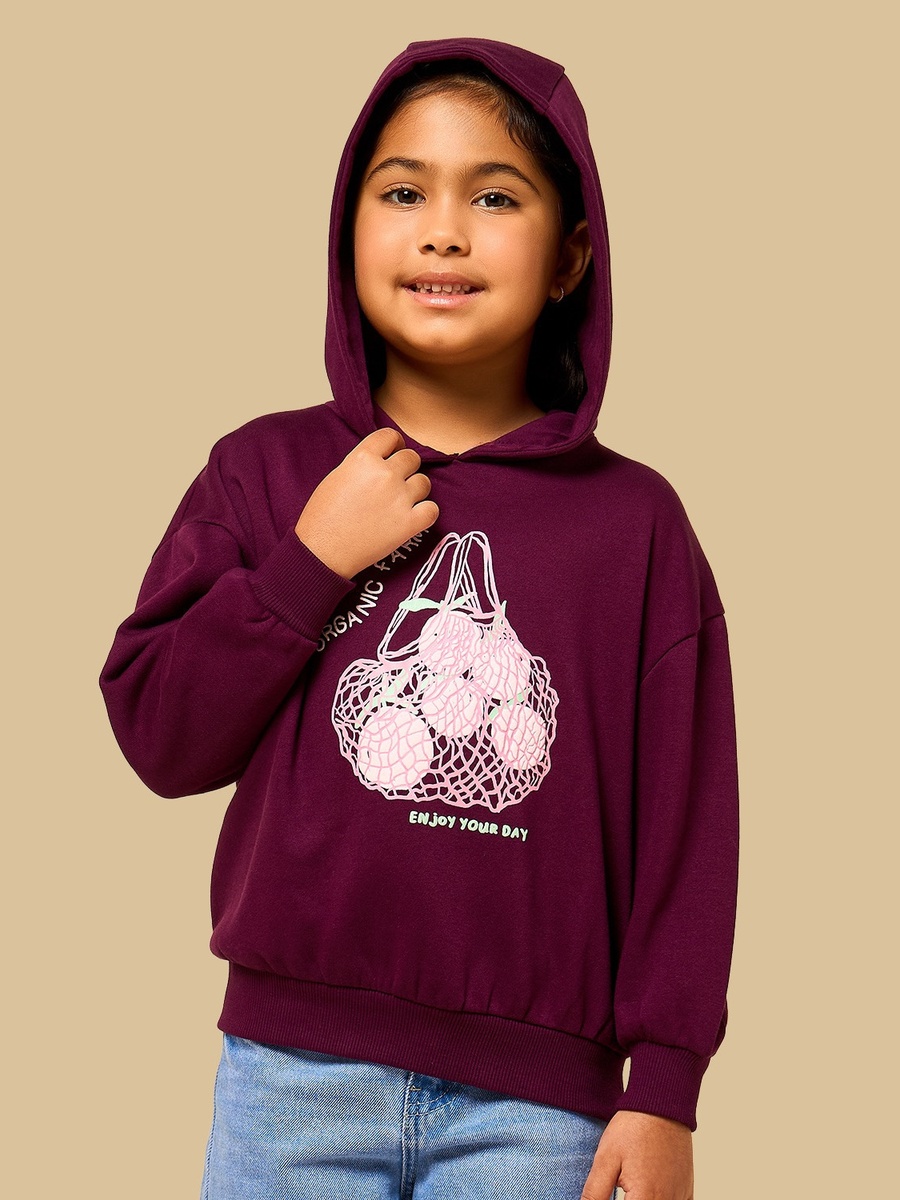 Fruit Print Oversized Hooded Sweatshirt