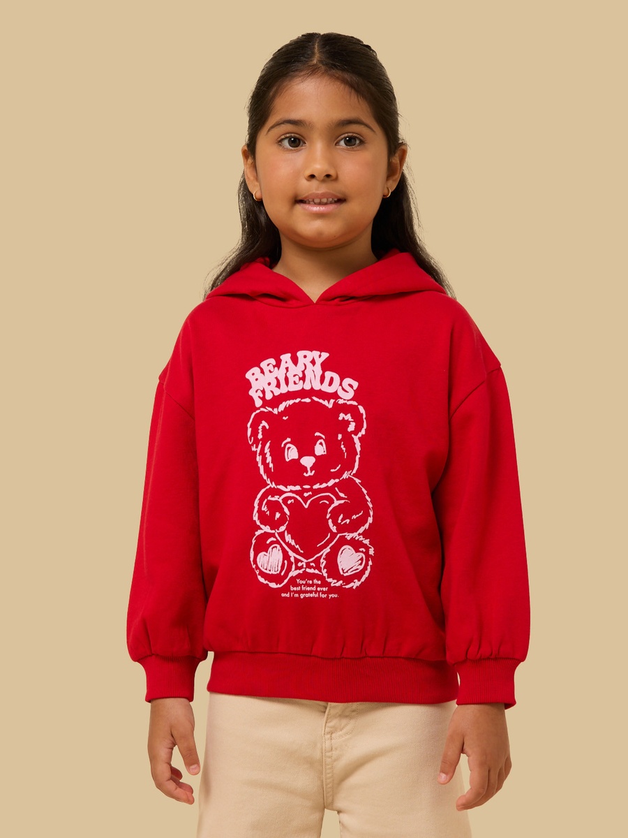 Teddy Bear Print Oversized Hooded Sweatshirt