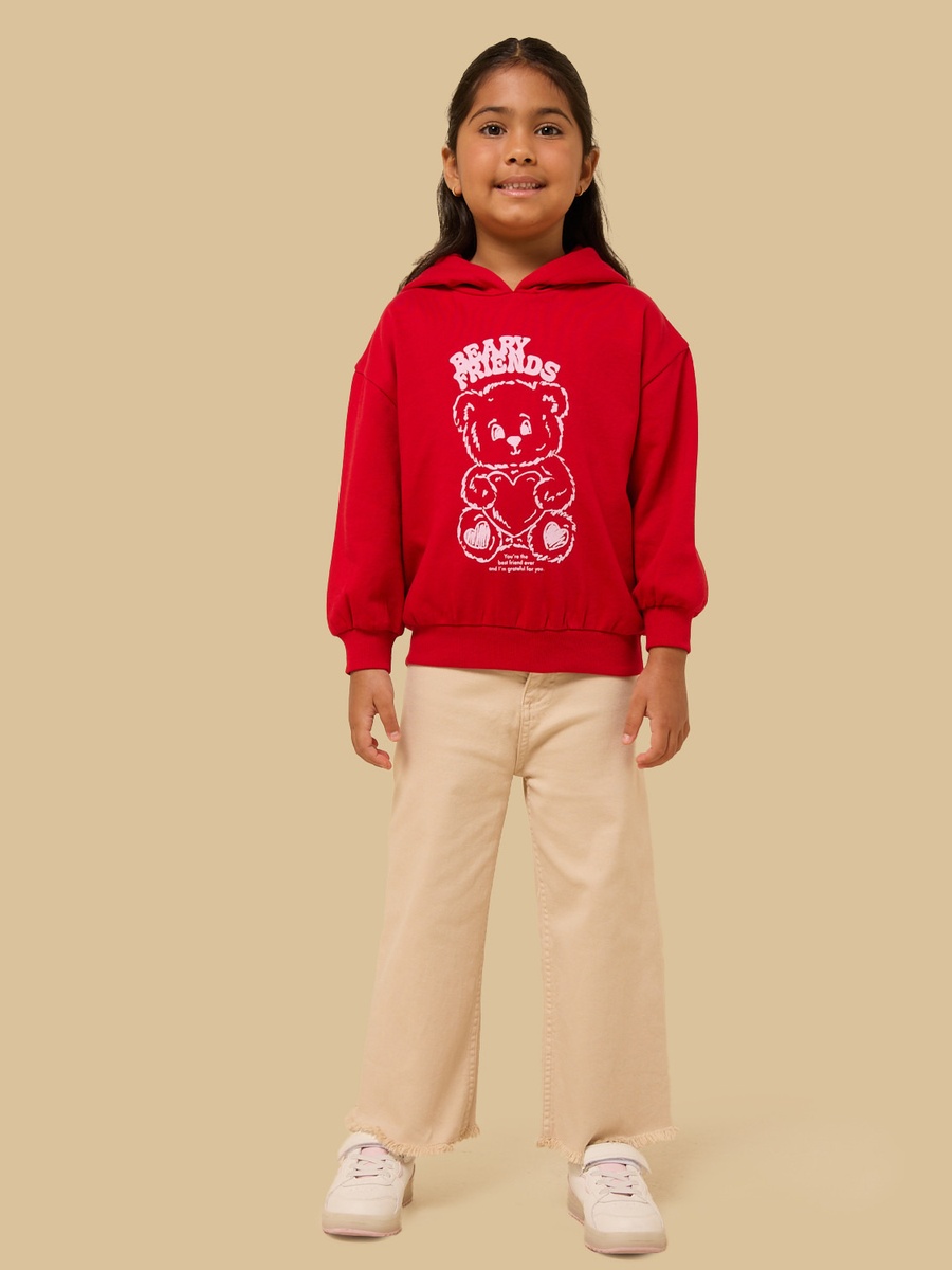 Teddy Bear Print Oversized Hooded Sweatshirt